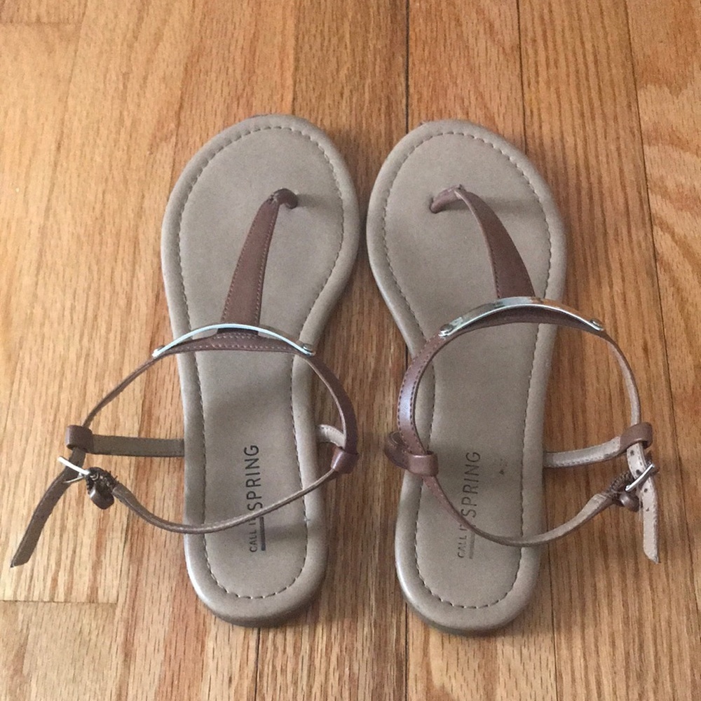 Call It Spring Tan and Brown flat sandals